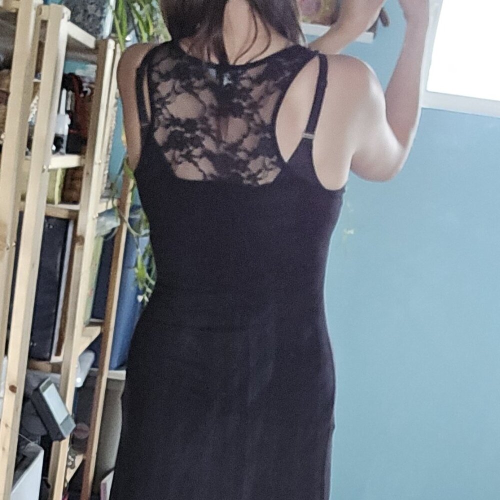Stunning black maxi dress with lace back, Size 12